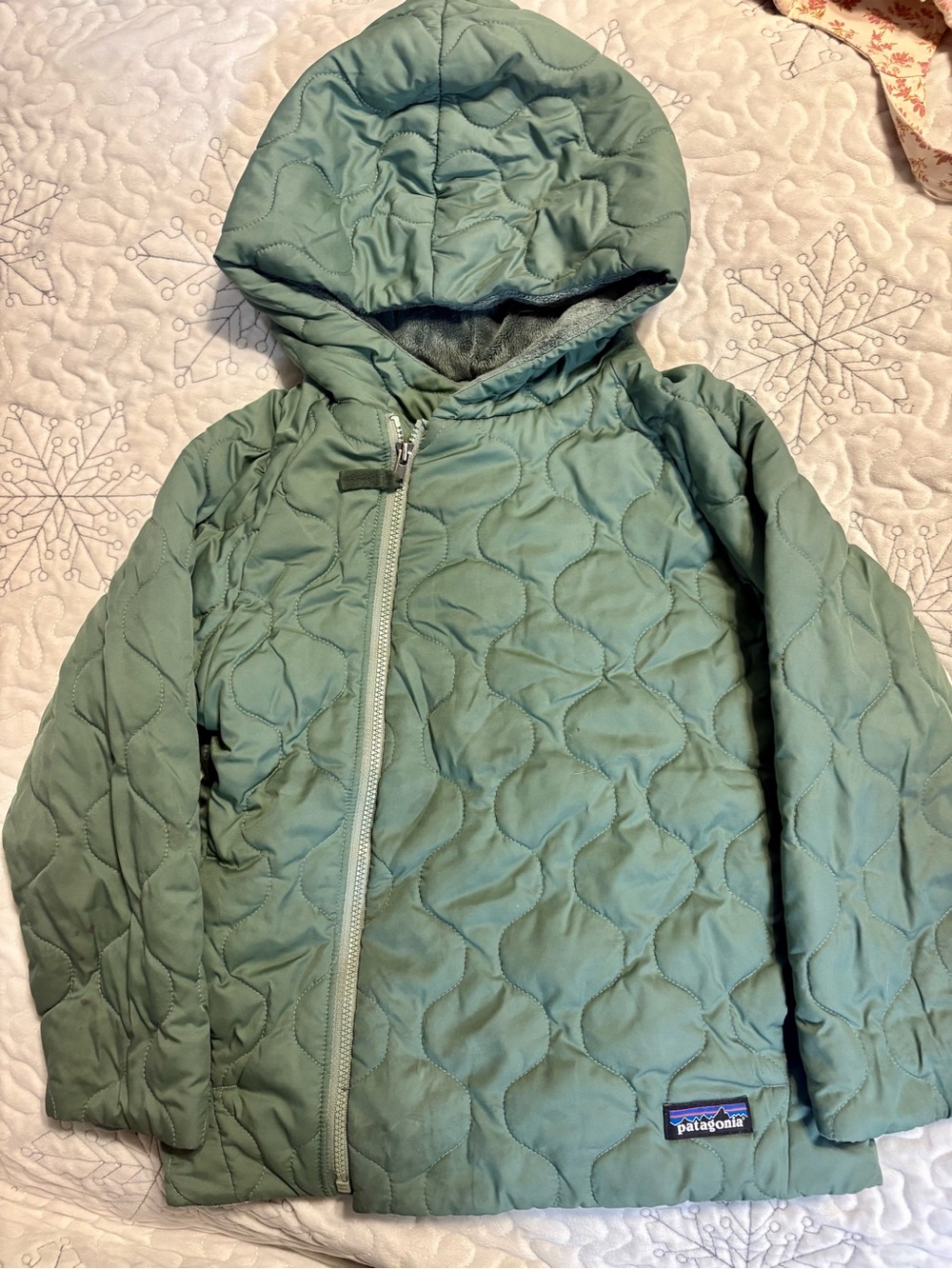 Patagonia Kids Hooded Quilted Jacket in Sage Green